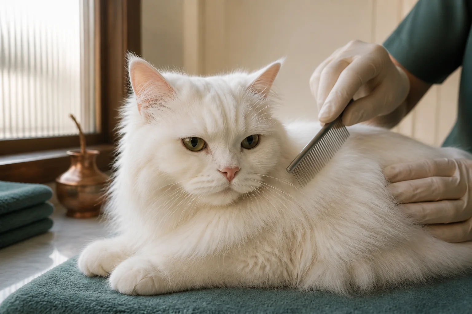 Kedi tüyü nazikçe taranıyor